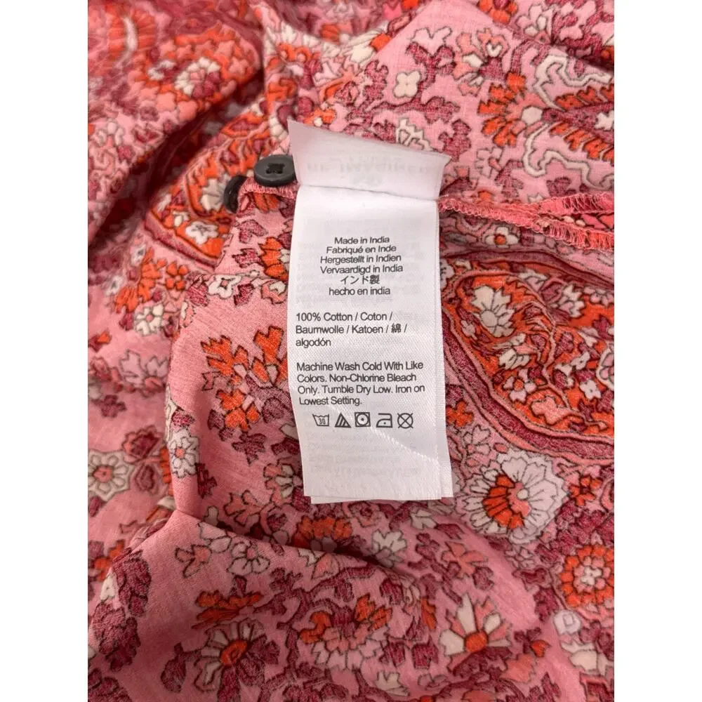 New J Crew Top XS Womens Puff Sleeve Paisley Cotton Pink Floral Blouse